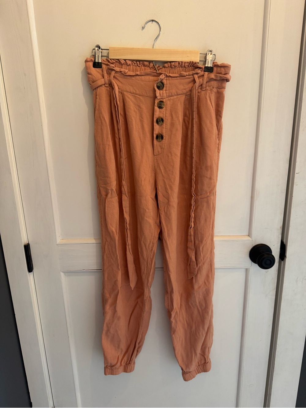 American Eagle Outfitters Women’s Linen Blend High-Waisted Paperbag Belted Pants